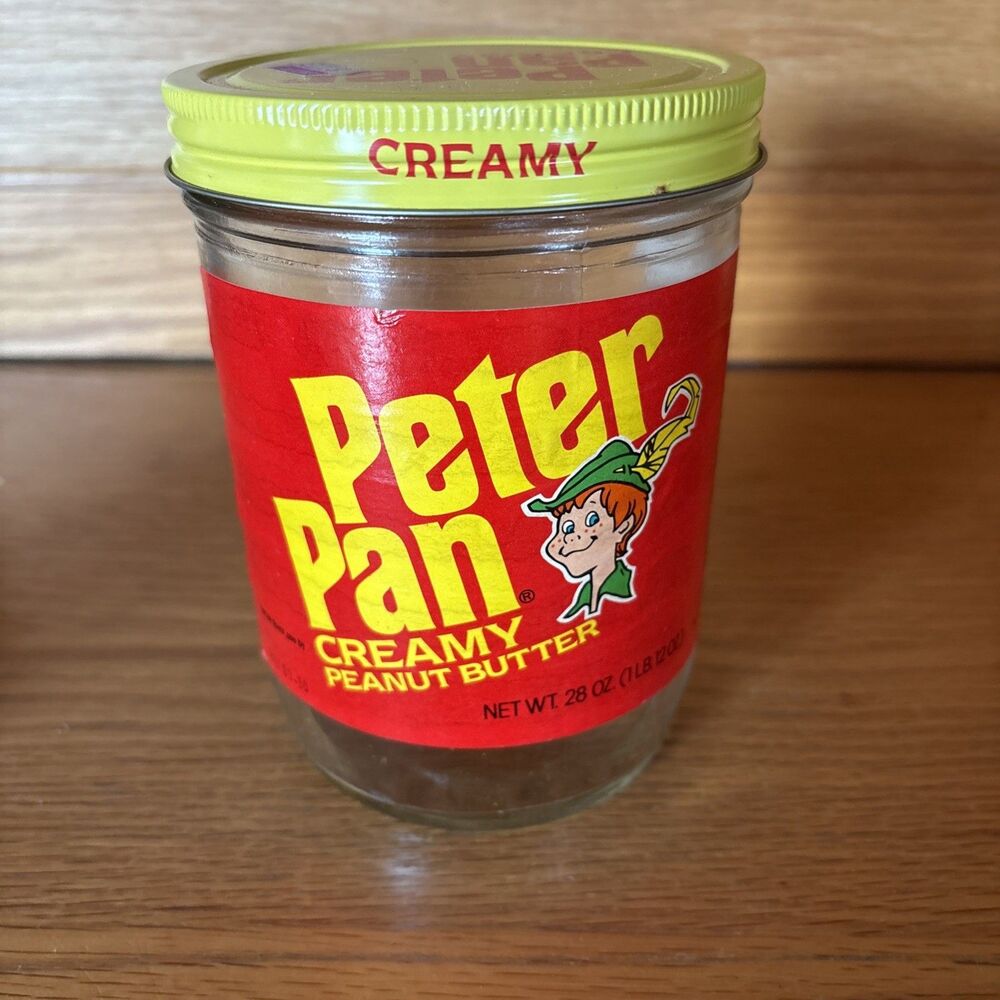Vintage 1970s Peter Pan Creamy Peanut Butter Glass Jar 28 oz Swift & Co Empty